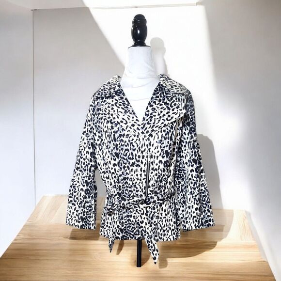 Fashion Bug Leopard Print Womens Size 24 Lightweight Zip Up Jacket With Belt - Picture 1 of 15